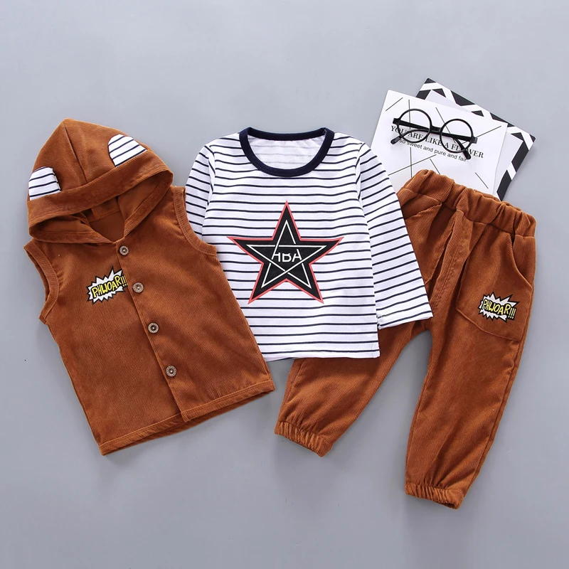 Spring Autumn Children Baby Casual Hooded Vest Pants 3pcs/sets Infant Sports Clothes Outfit Toddler Suits Boys Kids Tracksuits |