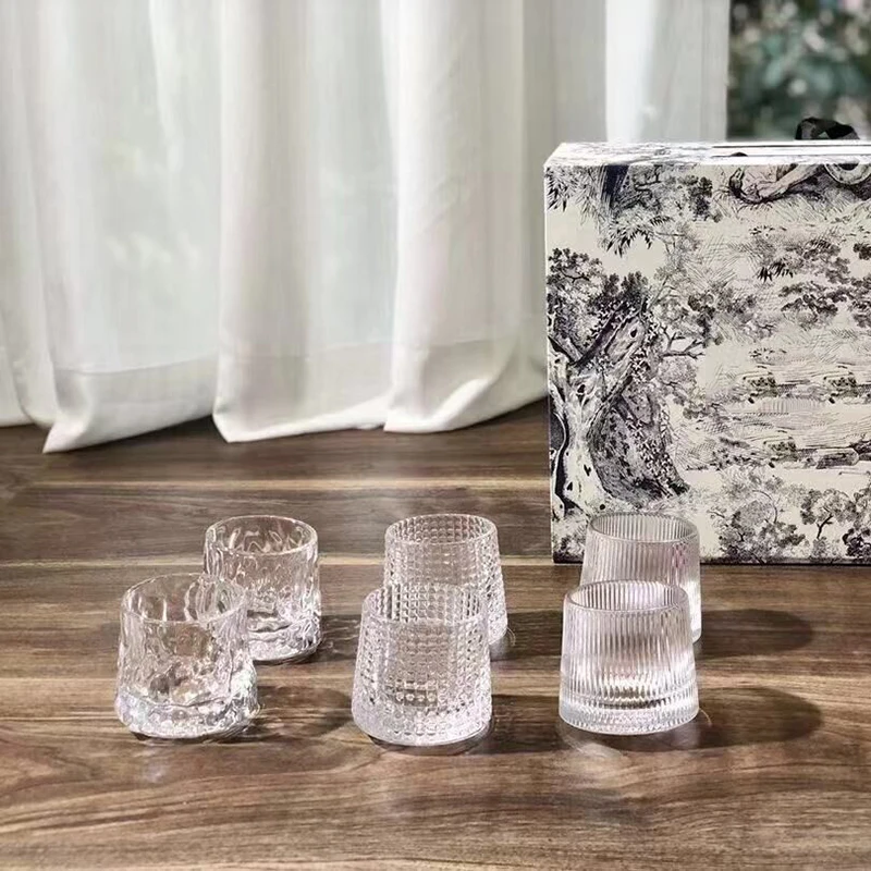 

6 Pieces Wine Glass Lead-free Heat Resistant Transparent Crystal Beer Whiskey Brandy Vodka Cup Multi Pattern Drinkware Bar Gifts