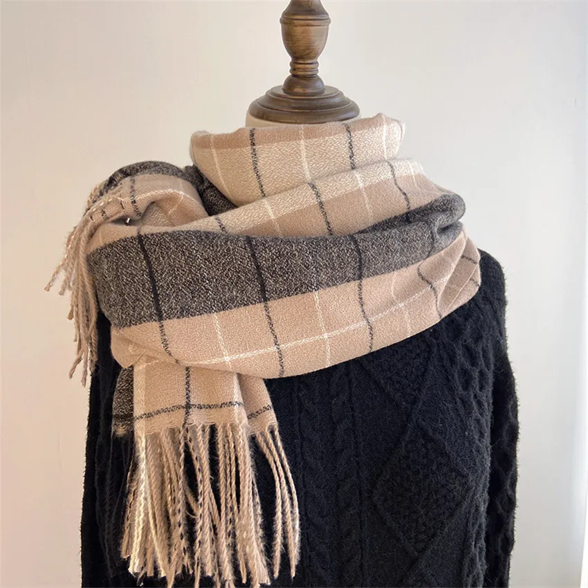 

England Style Vintage Plaid Scarf For Women Men Unsix Winter Knitted Cashmere Long Pashmina Shawls And Scarve Korean Fashion