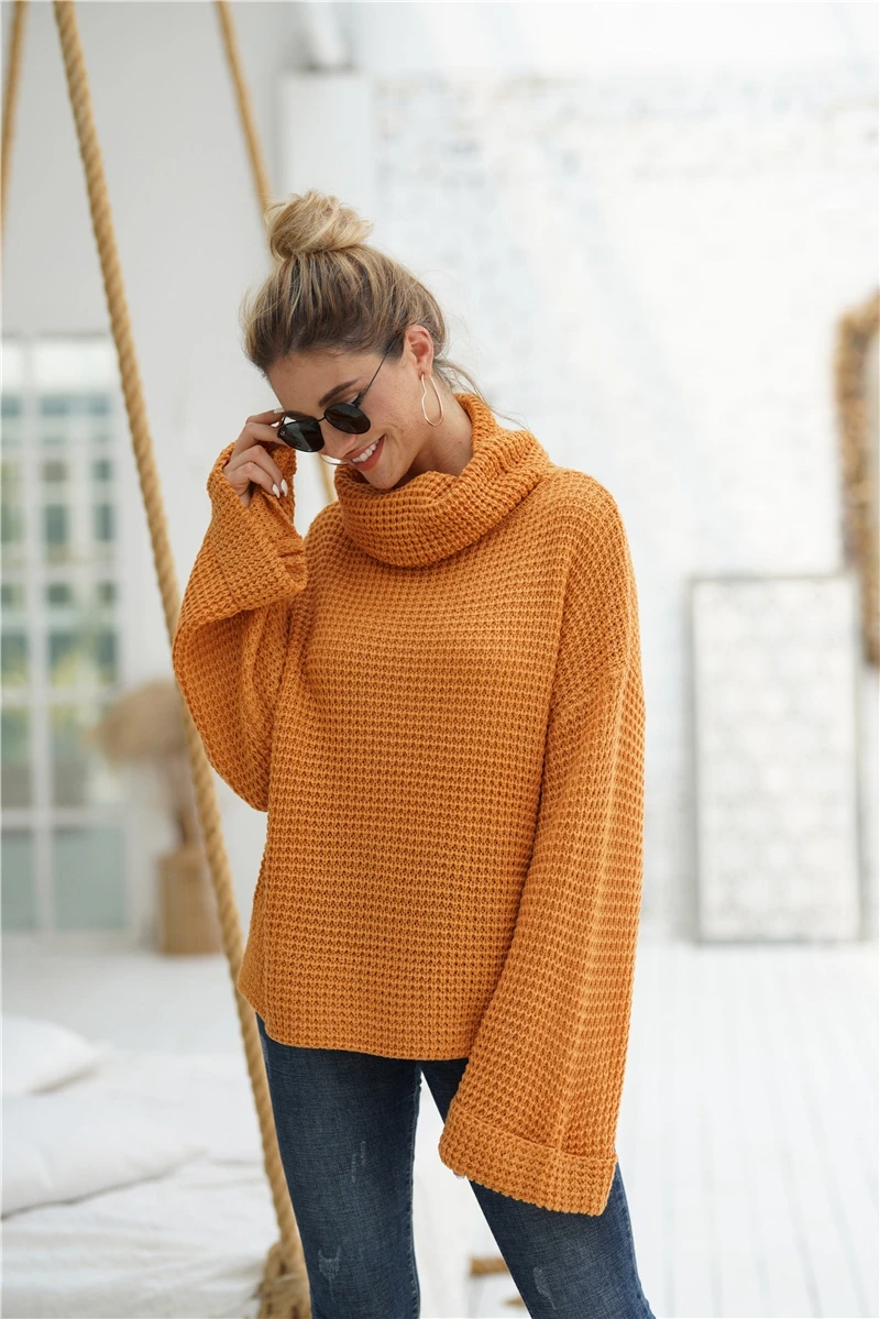Fitshinling 2020 Winter New Women's Turtleneck Sweaters Pullovers Knitwear Solid Slim Jumper Roll Sleeve Pull Femme Sweater Sale | Женская