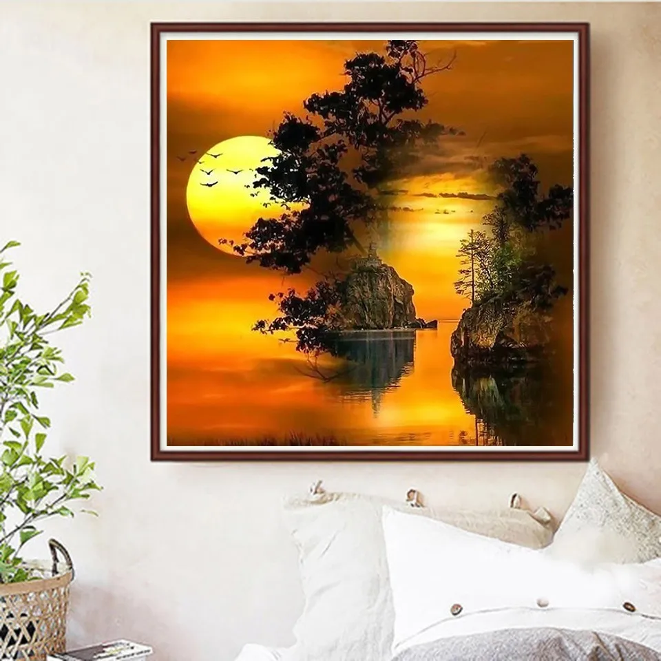 Алмазная живопись AZQSD картина с закатом искусственное оформление сделай сам