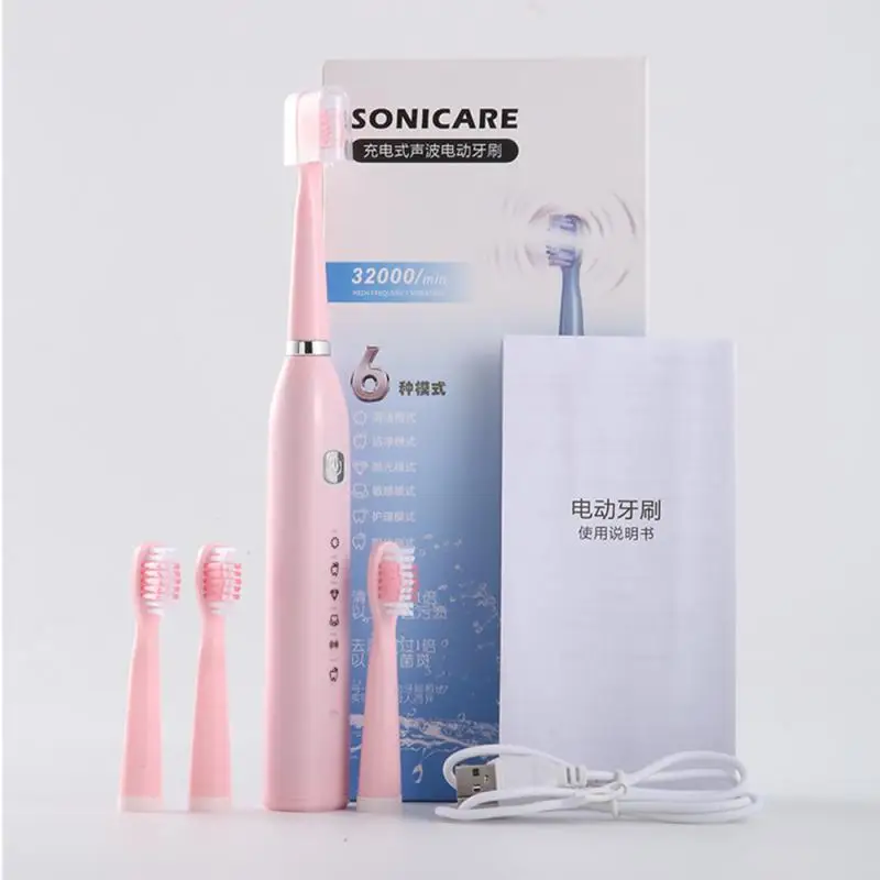 Электрическая массажная зубная щетка 6 зубчатая USB зарядка Водонепроницаемая