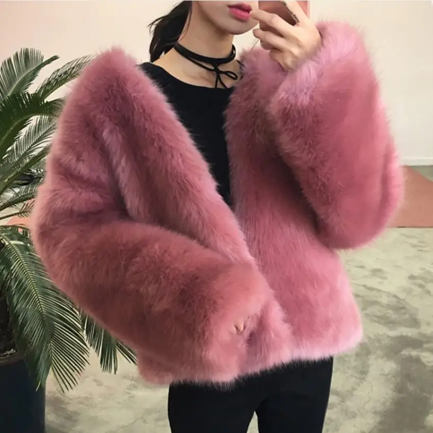 

Fashion Pink color fluffy faux Fox Fur coat Winter New brand Female great quality fur jacket faux fur Coats wq813 dropship