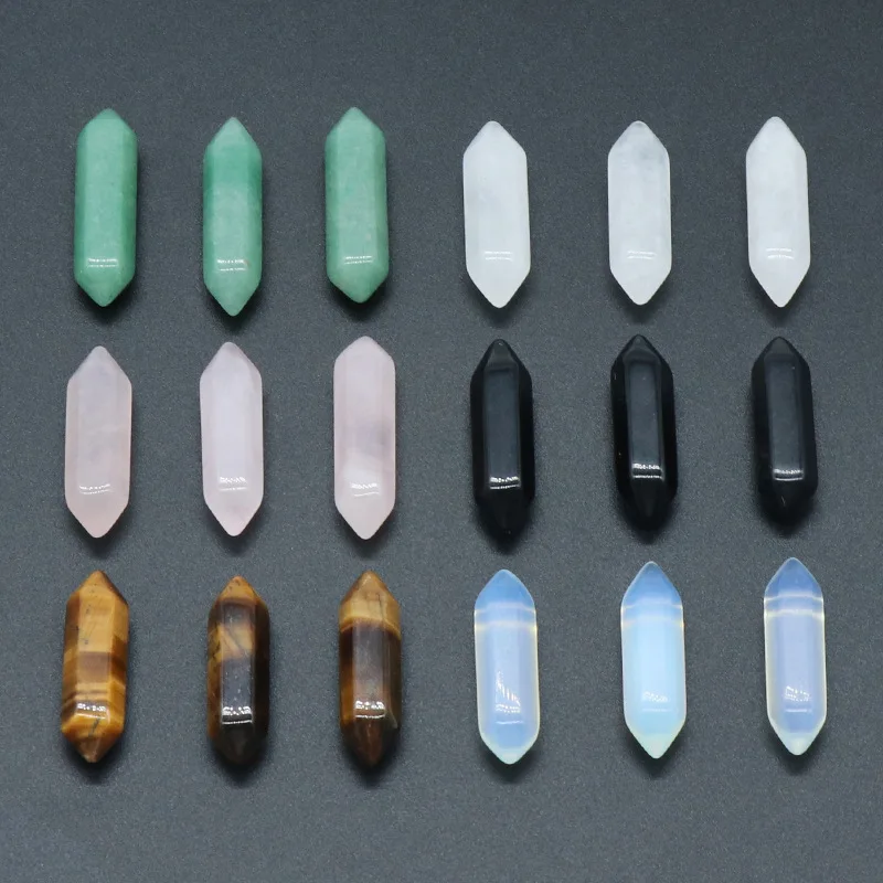 

Natural Crystal Stone Hexagon Prism Aventurine Rose Quartz Tiger's Eye Opal For DIY Pendulum Necklace Earrings Accessories