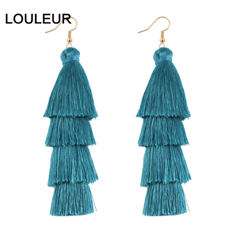 light blue Новинка, 4 слоя, богемные многоцветные массивные серьги-кисточки, желтое кольцо для ушей, женские большие висячие серьги,, бохо, индийские ювелирные изделия - Окраска металла: light blue