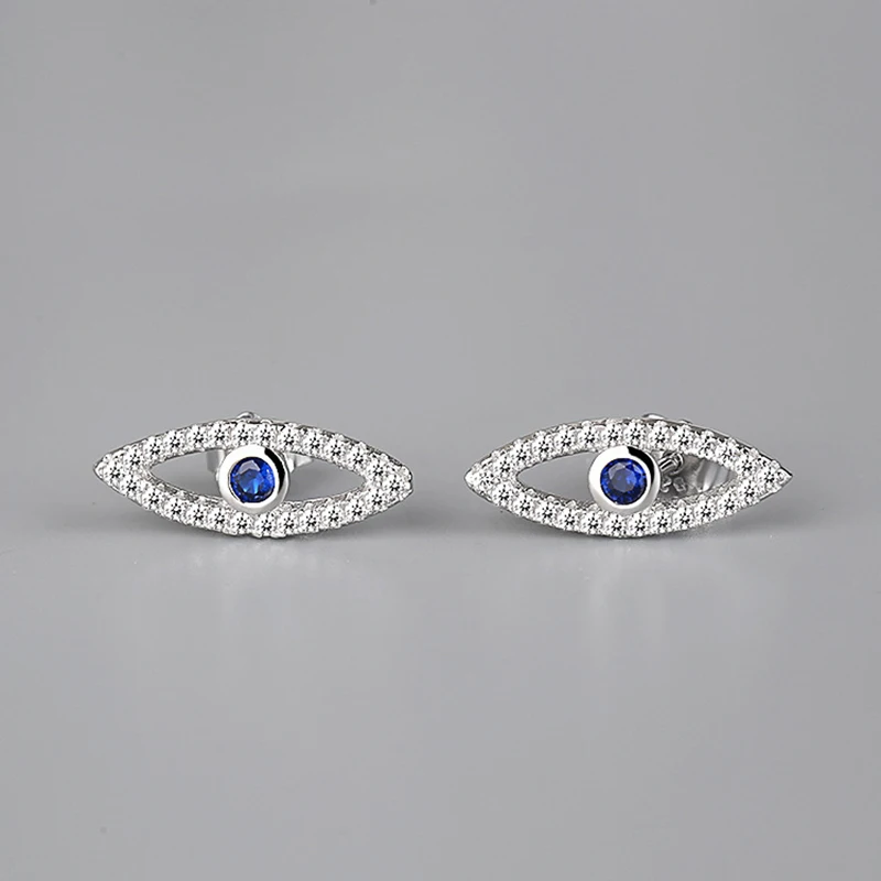 Joseph Mola 925 Sterling Silver Turkish Blue Evil Eye Earring Sapphire 7A Zircon Crystal Stud Earrings Blessing Protect Jewelry | Украшения