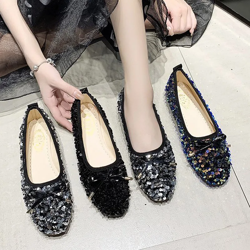 Туфли женские на плоской подошве лоферы с бантом блестящие без застежки милая