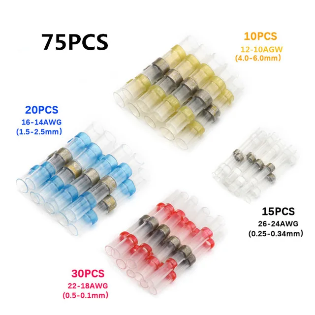 75Pcs 250/100 шт провода для пайки Разъемы-Терм усадочная припоя стыковые Соединители-припоя разъем и лекарственных средств(FDA Автомобильная морской изоляцией - Цвет: 75Pcs