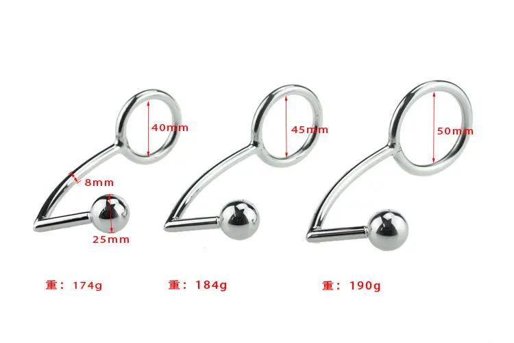 40/45/50mm Stainles Steel Metal Anal Hook With Penis Ring For Male Plug Chastity Lock Fetish Cock Adult Sex Shop |