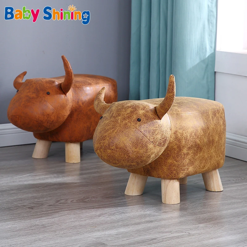 

Baby Shining Solid Wood Household Baby Cute Cartoon Sofa Chair Creative Animal Children Small Bench Leather Shoe Stool