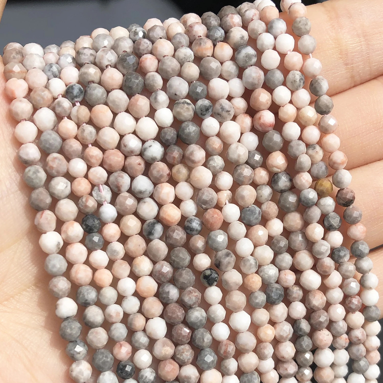 

Natural Stone Faceted Pink Zebra Jaspers Spacer Beads for Jewelry DIY 3 4mm Small Round Beads Making Bracelet Accessories 15''