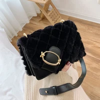 ladies fashion handbags plush one shoulder messenger small square bag chain rhombus messenger bag wallet clutch