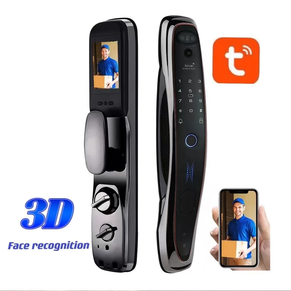 

Интеллектуальный Автоматический дверной замок TUYA, Wi-Fi, инфракрасный светильник, функция распознавания лиц, камера, магнитная карта, отпечат...