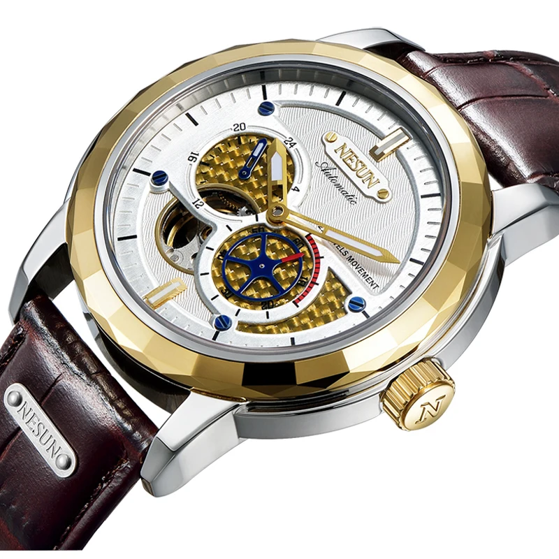Швейцарские роскошные Брендовые мужские часы с скелетом NESUN японские