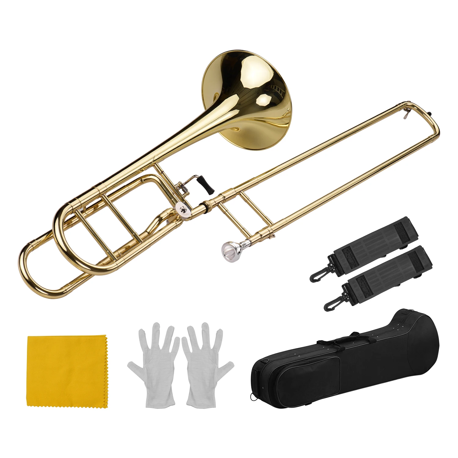 

Muslady Upgraded Intermediate Bb Flat Tenor Slide Trombone with F Trigger Including Mouthpiece Carry Case Gloves Cleaning Cloth