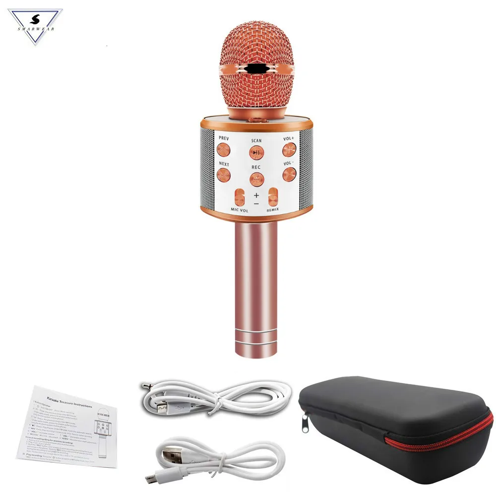 box-858-rosegold WS858 профессиональный беспроводной микрофон для караоке динамик конденсаторный микрофон с сумкой Bluetooth Радио Студия Запись микрофон PK WS-858 - Цвет: box-858-rosegold