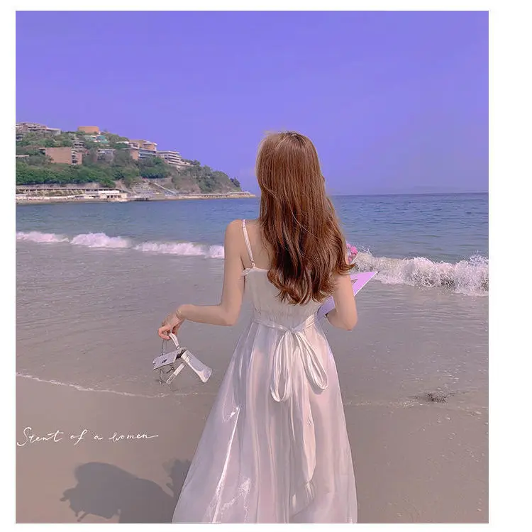 Платье женское летнее из пряжи с подтяжками Белый сарафан лунным светом в стиле