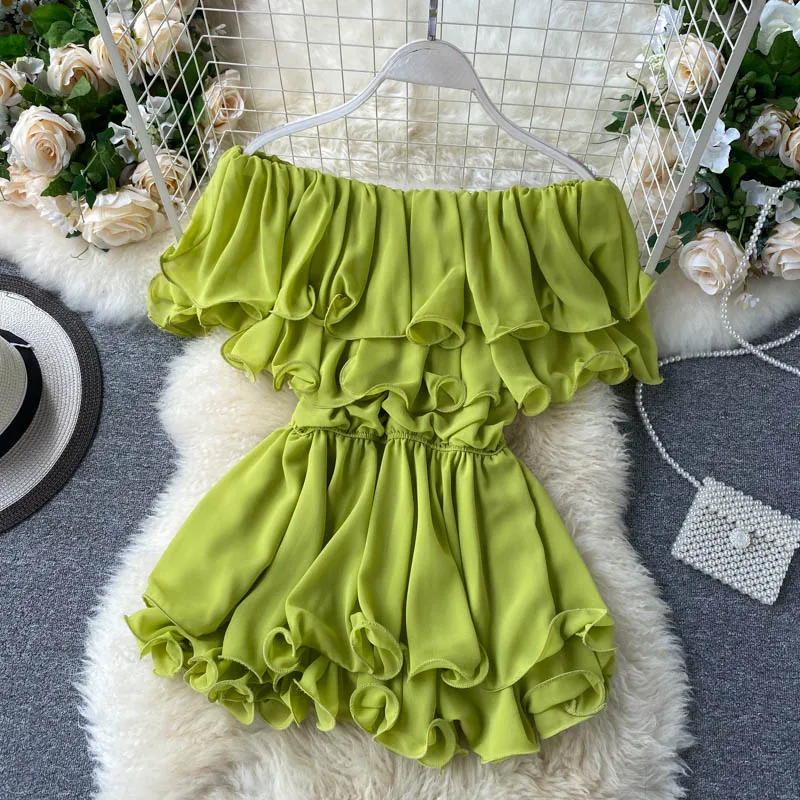 Богемный 2021 короткий шифоновый комбинезон с двойными оборками и открытыми