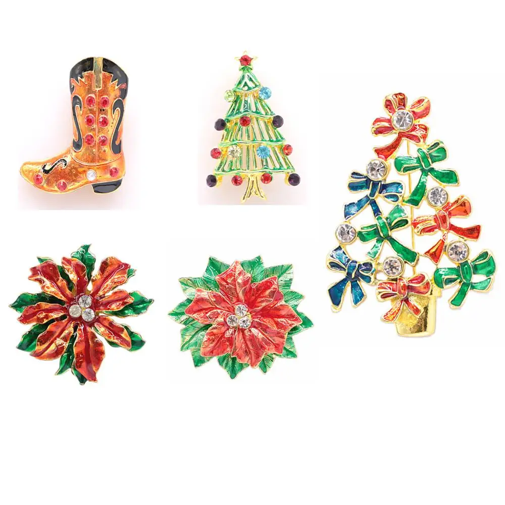 

5pcs New Christmas Tree Brooches for Women Rhinestone Inlay Fashion Jewelry Festival Brooch Pins Gift Winter Coat Cap Brooches