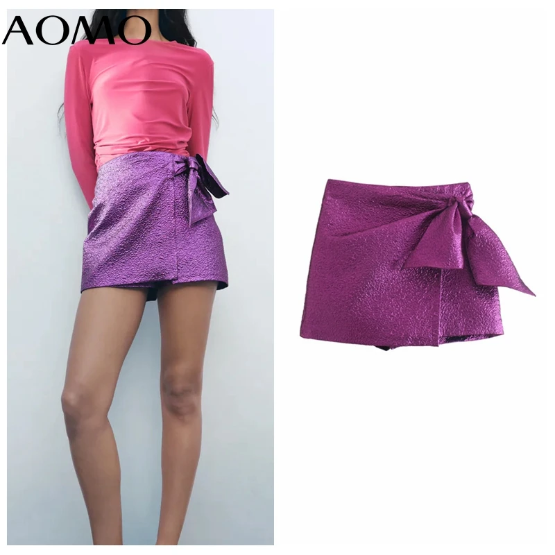 

Женские шорты с бантом AOMO, фиолетовые повседневные шорты в стиле ретро с боковой молнией и карманами, AB37A