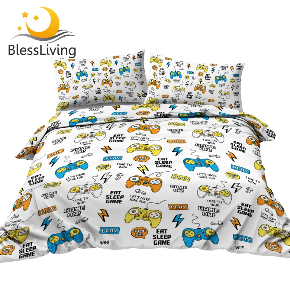 

Комплект постельного белья с ручками для игр, пододеяльник с молнией, комплект из 3 предметов, синяя желтая двуспальная кровать, чехол для детей, Прямая поставка