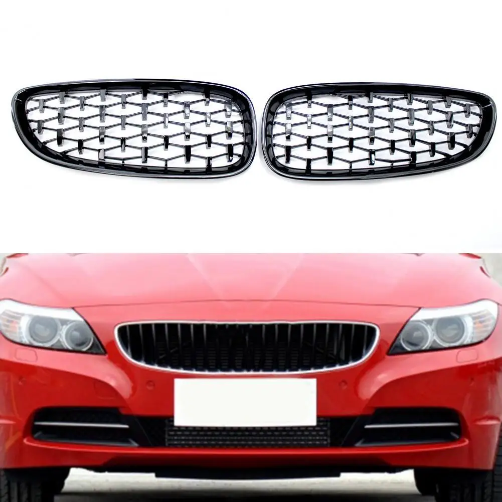 

2Pcs Kidney Grille Fit Well Corrosive-resistant Gloss Black Durable Front Bumper Bezel