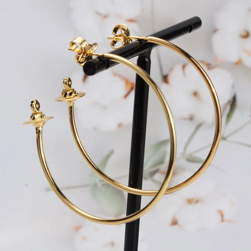 

Punk Circle Planet Saturn Hoop Earrings Simple Minimalist Hiphop rock cool girls exaggeration delicate Dangle Drop Earrings