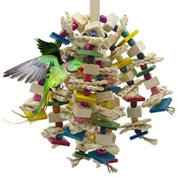 parrot pet bird wood blocks beads bells swing chewing toy cage hanging decor kids building block toys gift