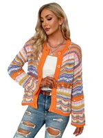 2021 autumn winter new striped sweater women loose plus size rainbow knit buttons cardigan women donsignet