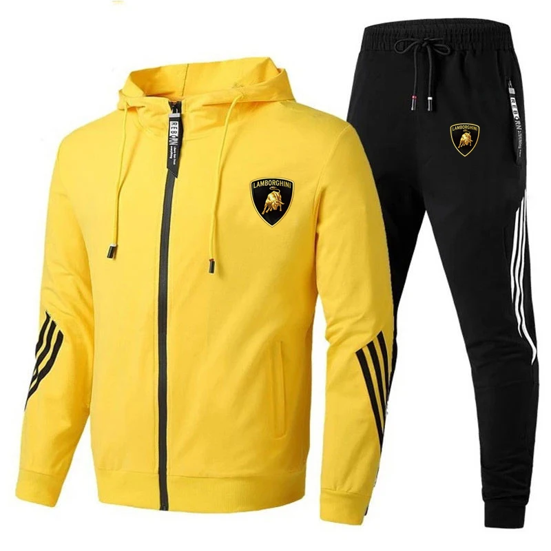 

2021 Tracksuit Men 2 Pieces Set Sweatshirt + Sweatpants Sportswear Zipper Hoodies Casual Mens Clothing Ropa Hombre Size 3XL