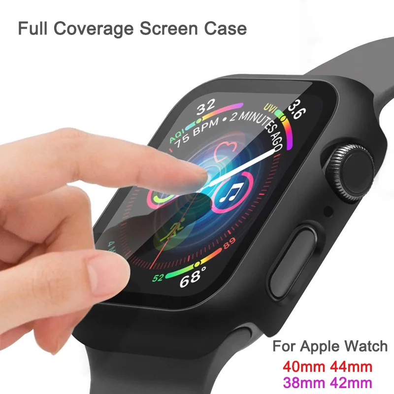 

Tempered Glass Screen Protector for Apple watch series 5 4 3 Cover PC Bumper Case slim for iWatch 5 4 3 frame 40mm 44mm 38 42