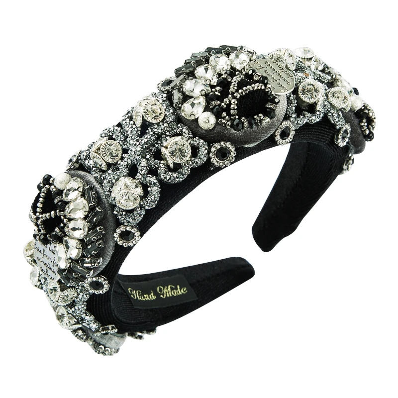 

Luxury Baroque Style Shiny Crystal Flower Headband Women's Retro Handmade Velvet Hair Band Women's Party Hair Accessories