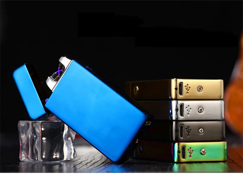 Новая Металлическая двойная дуговая usb зарядка Зажигалка импульсная ветрозащитная электрическая сигарета зажигалка для сигар беспламенная перезаряжаемая Зажигалка плазменная