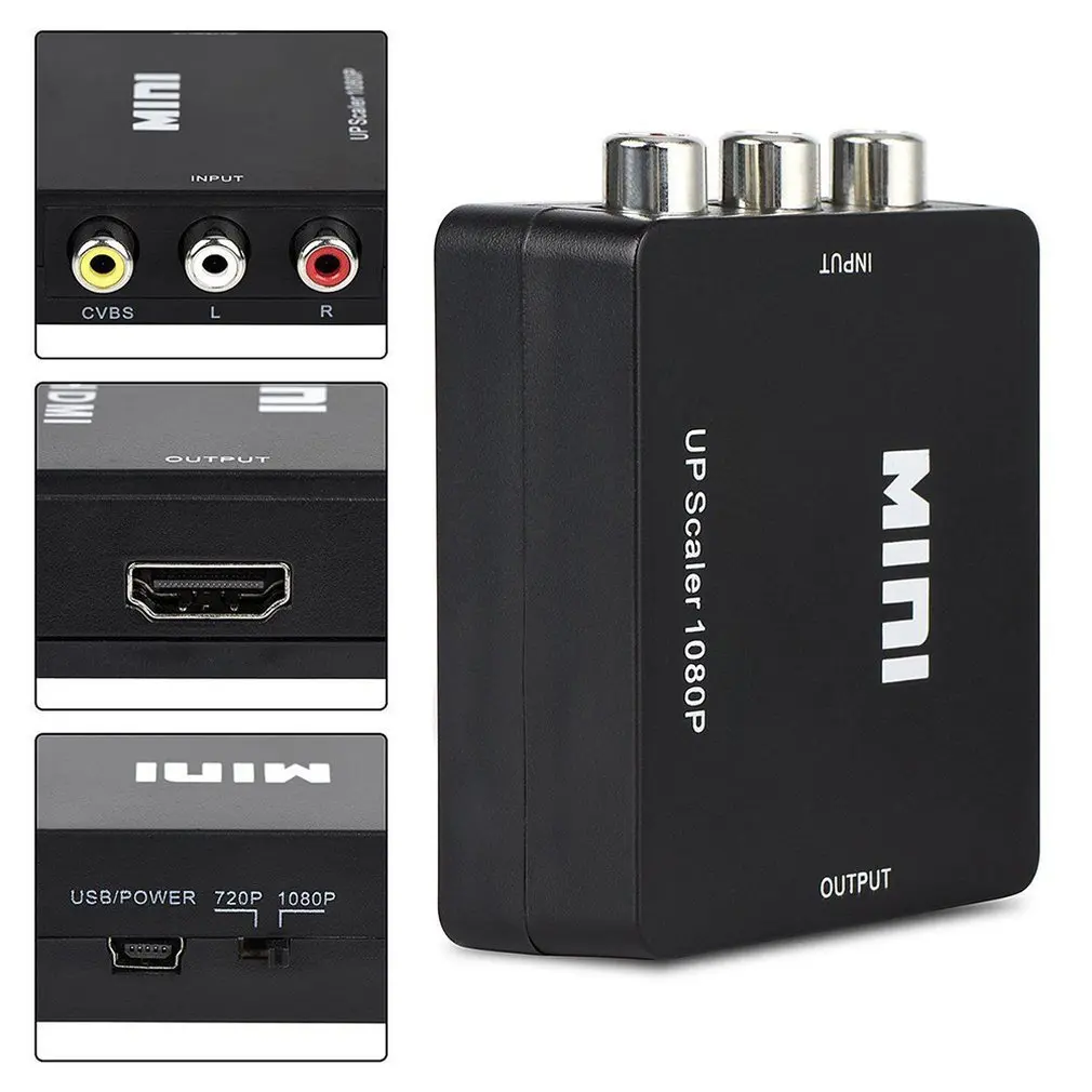 Портативный размер Черный RCA AV к HDMI-совместимый конвертер/адаптер подходит для