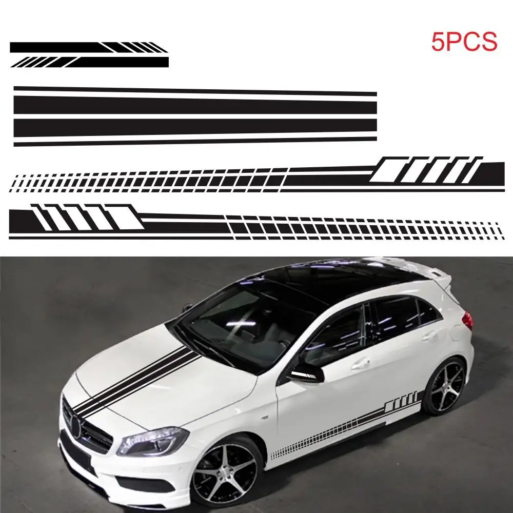 

5pcs Car Side Skirt Sticker and Car Hood and Rearview Mirror Sticker Diy Car Styling Car Decoration Decals
