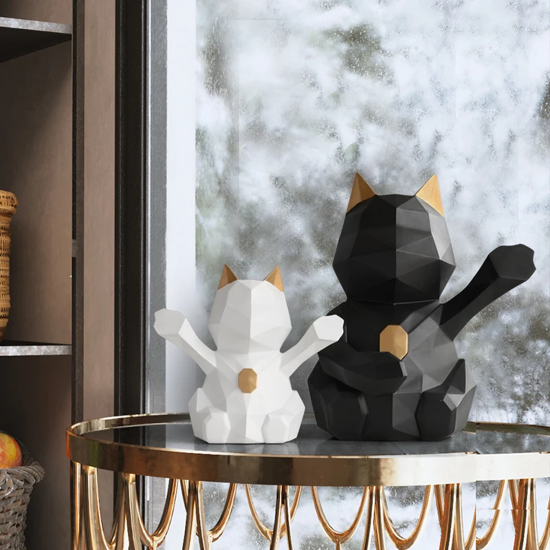 

NORDIC SIMPLE GEOMETRIC CATS MONEY BANKS FORTUNE CAT STATUE ANIMAL PIGGY BANK RESIN CRAFTWORK HOME LIVING ROOM DECORATION WR21