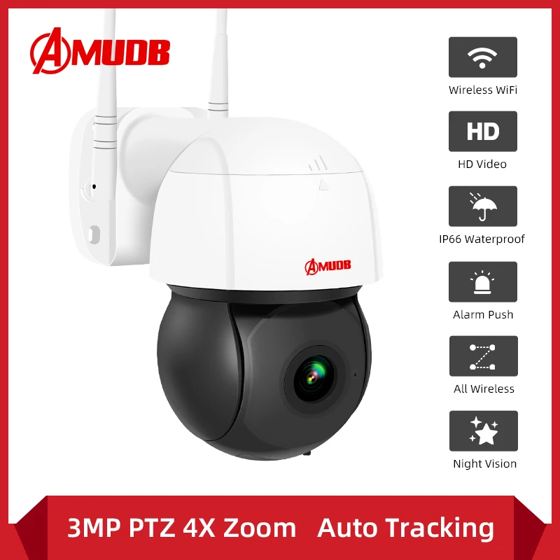 AMUDB 3MP PTZ 4X Zoom Wifi IP камера автоматического слежения ONVIF видеонаблюдения Аудио AI