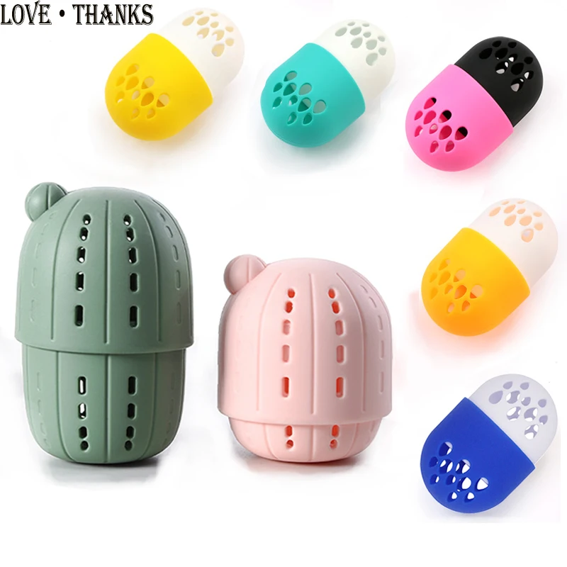 

New Soft Silicone Makeup Sponge Puff Drying Holder Storage Box Cactus Shape Exclusive Makeup Sponge Puff Display Rack Case