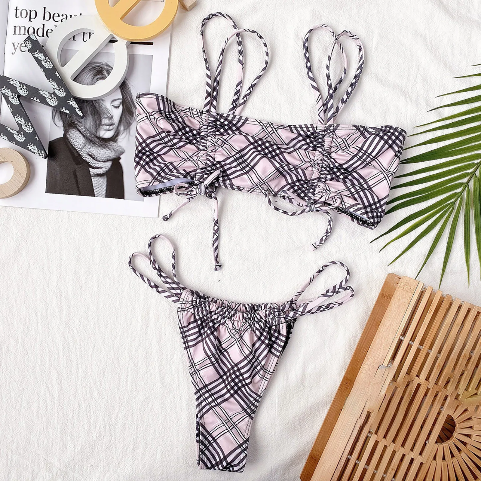 

Trajes De Ba O Mujer 2021 Women's Swimwear High Waist Sexy Halter Bandage Split Swimsuit Beachwear Set