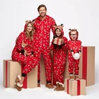 Зимняя Рождественская семейная одежда, Рождественский пижамный комплект, комбинезон с капюшоном и принтом оленей, модная повседневная одежда, ночное белье на молнии
