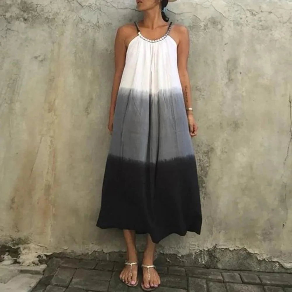 

Summer 2021 Western Style Oversize Women's New Big Dress Gradient Tie Dye Loose Casual Simple Round Neck Sling Dress