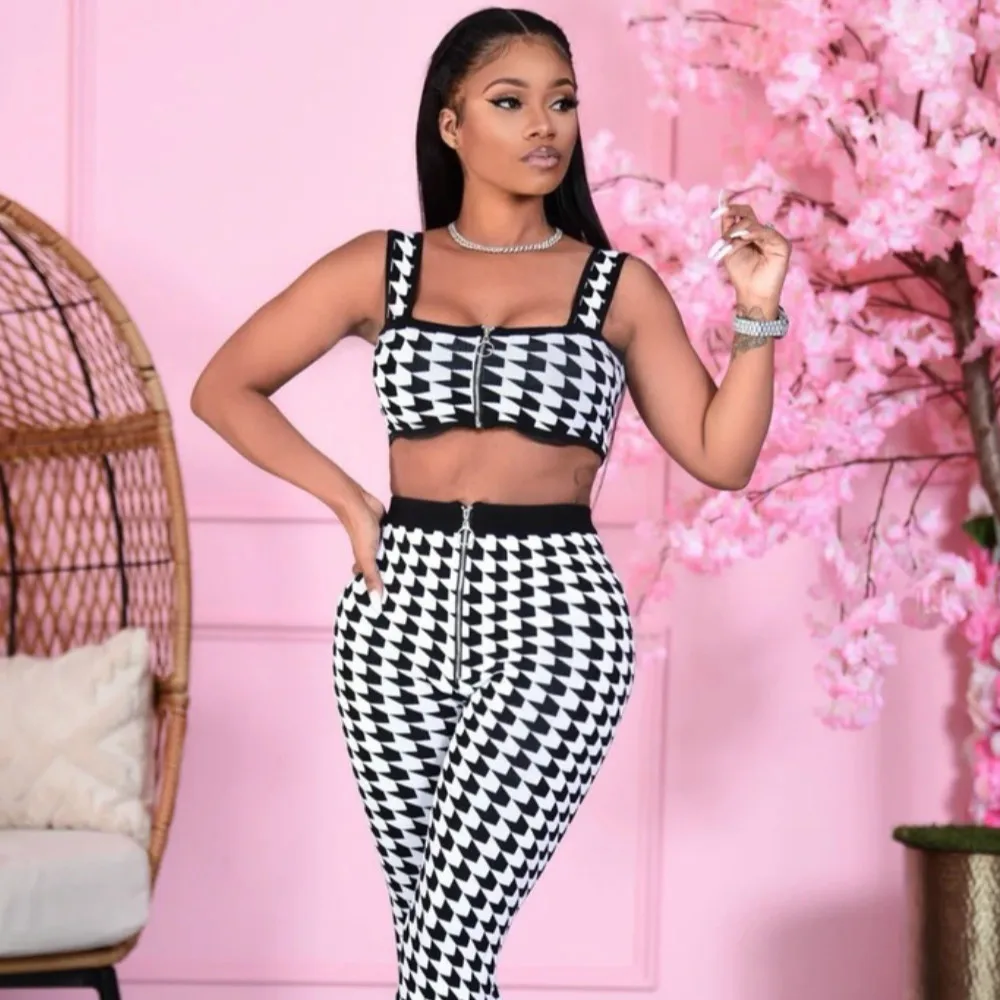 

2021 New Women's Printed Plaid Slim Two-Piece Threaded Suit