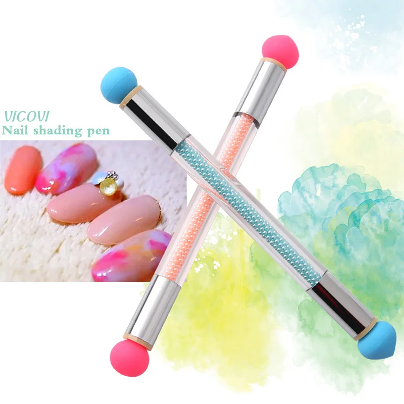 1 Pc Double-ended Gradient Shading Pen Dotting Brush Sponge Head Rhinestone Handle Nail Art Brush Nail Art Painting Tool#G-B091