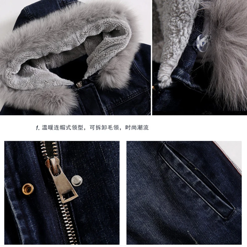 

Hooded jackets Thick Fashion 3XL For long Korean Coat Cotton Women style Jacket Plus Size Denim Wool Lambs women Winter