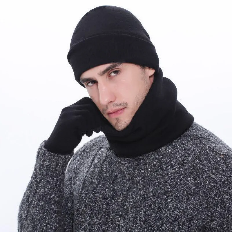 Зимние европейские и американские шерстяные снэки утолщенная теплая вязаная шапка шарф перчатки Комплект из трех предметов от AliExpress WW