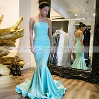 elegant strapless mermaid formal evening dresses for women floor length sweep train satin maxi gowns for evening party