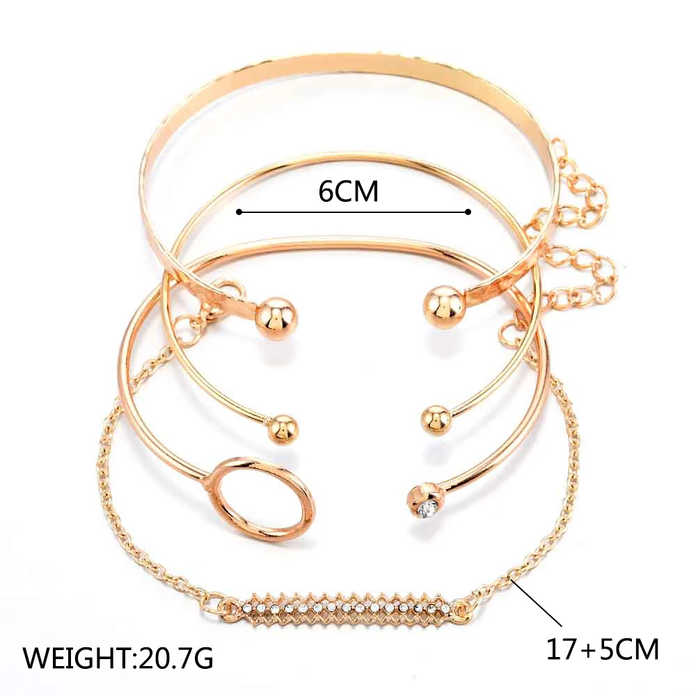 

4pcs/Set Gold Bracelets Set Bangles Round Geometric Pattern Charm Bracelets for Women Easy Jewelry Simple Female Bracelets