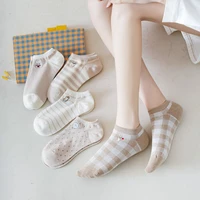 the new spring summer women fashion cotton short heel socks animals embroidered cute cartoon breathable shallow mouth boat socks