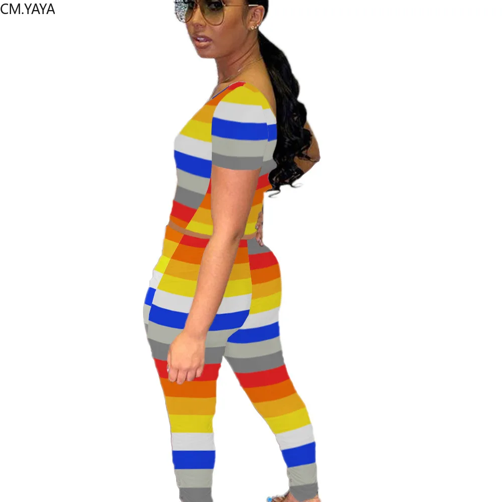 Женский спортивный костюм в радужную полоску CM.YAYA комплект из двух предметов