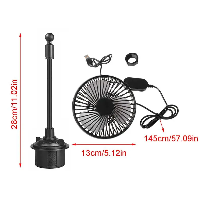 

5V Car Cup Holder Fan Universal Adjustable Gooseneck Cup 3 Speed Control USB Fan